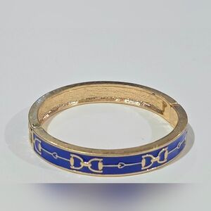 Canvas Style Equestrian Horsebit Blue Enamel Hinge Bangle Bracelet NWOT